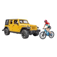 Jeep Wrangler Rubicon obegrnsad med mountainbike och cyklist