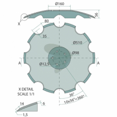 Tandad tallrik 510x6mm