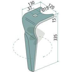 Rotorharvtand Amazone m.fl. 120X335mm hl 19mm