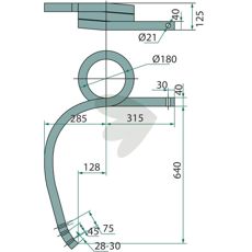 Pinne tung kultivator hger, vriden 640mm hl 13mm