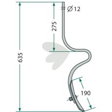 Pinne ls, kpl. med skr 32x10mm lngd 635mm hl 12mm
