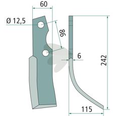 Jordfrskniv  Kuhn (Huard) c-c 86mm hl 12,5mm