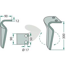 Rotorharvtand Vigolo m.fl. 90X300mm hl 17mm