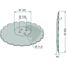 Tandad tallrik liten, tandad, 460x4 mm, hlkrets-120 mm