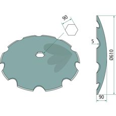 Tallrik tandad Quivogne Sexkantshl 90 5mm