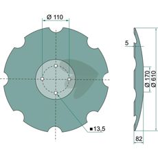 Tallrik tandad 610x5mm 4 fsthl
