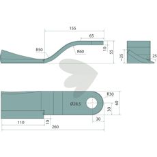 Slagkniv Hger, 60x260x10 mm