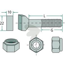 Hammarhuvudskruv med lsmutter M10x65 mm