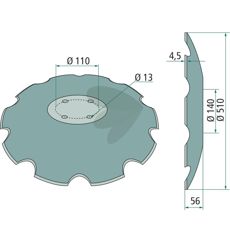 Tallrik tandad 510 mm Hlkrets 110 mm Hl 12 mm