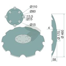 Tallrik tandad 460 mm Agrisem 8 fsthl