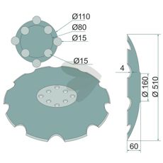 Tallrik tandad 510 mm Agrisem 8 fsthl