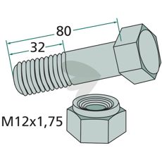 Skruv med mutter M12x80 mm, 10.9