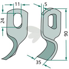Slagkniv vriden Epoke m.fl. 5X90mm hl 24X11 mm
