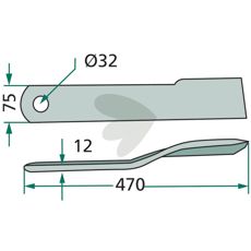 Slagkniv Howard / Kongskilde m.fl. 75X470mm hl 32 mm