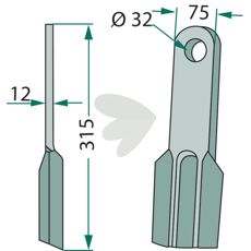 Slagkniv Howard / Kongskilde m.fl. 75X315mm hl 32 mm