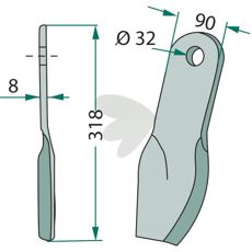 Slagkniv Howard / Kongskilde m.fl. 90X318mm hl 32 mm