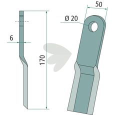 Slagkniv Humus m.fl. 50X170mm hl 20 mm