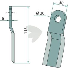Slagkniv Humus m.fl. 50X115mm hl 20 mm
