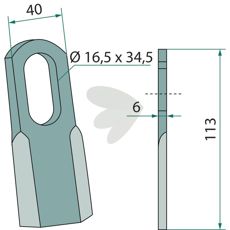 Kniv 6X40X16, 5/34, 5