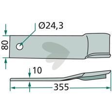 Slagkniv vnster Humus m.fl. 80X355mm hl 24,3 mm