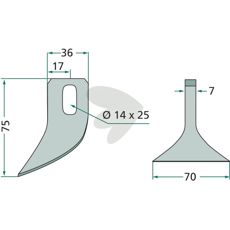 Slagkniv Agrimaster m.fl. 70X75mm hl 14X25 mm