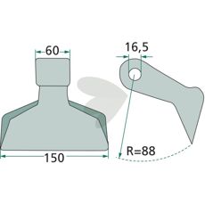 Hammarslaga 60/150mm med hål 16,5mm, optimerar kraftöverföringen.