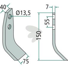 Slagkniv Taarup 75X150mm hl 13,5 mm