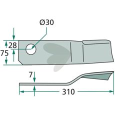 Slagkniv Votex m.fl 75X310mm hl 30 mm