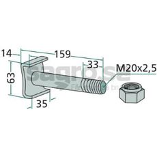 Skruv med mutter M20x2,5x159 mm