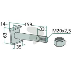 Skruv med mutter M20x2,5x159 mm