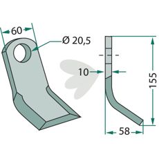 Y-slaga Zappator 60x155mm med hål 20,5mm, perfekt för agrar användning.