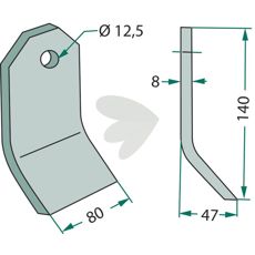 Slagkniv OMARV m.fl 80X140mm hl 12,5 mm