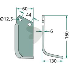 Jordfrskniv  Agritalia / Carraro c-c 44mm hl 12,5mm