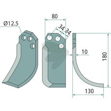 Jordfrskniv  Agritalia / Carraro c-c 34mm hl 12,5mm