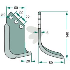 Jordfrskniv  Holder c-c 22mm hl 9mm