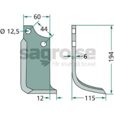 Jordfrskniv  Maschio c-c 44mm hl 12,5mm