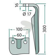 Rotorharvtand Remac m.fl. 100X300mm hl 17mm