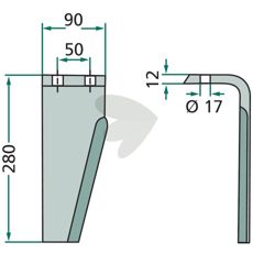 Rotorharvtand Muratori m.fl. 90X280mm hl 17mm