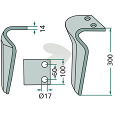 Rotorharvtand Rau m.fl. 100X300mm hl 17mm
