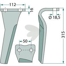 Rotorharvtand Sicma m.fl. 112X315mm hl 18,5mm