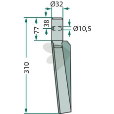 Rotorharvtand Breviglieri m.fl. 32X310mm hl 10,5mm