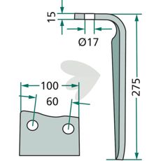 Rotorharvtand Howard/Kongskilde 100X275mm hl 17mm