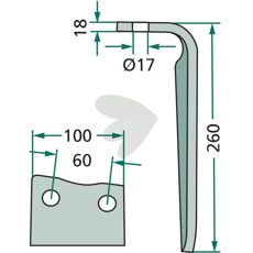 Rotorharvtand Howard/Kongskilde 100X260mm hl 17mm