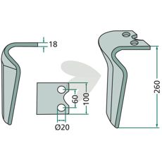 Rotorharvtand Krone m.fl. 100X260mm hl 20mm