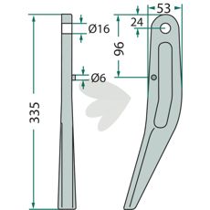 Rotorharvtand Amazone m.fl. 53X335mm hl 16mm