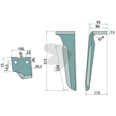 Rotorharvtand Howard/Kongskilde 100X320mm hl 17mm
