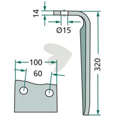 Rotorharvtand Howard/Kongskilde 100X320mm hl 15mm