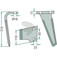 Rotorharvtand Maletti m.fl. 110X310mm hl 18mm
