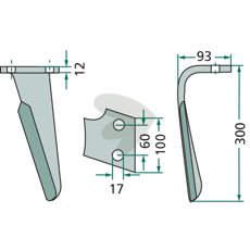 Rotorharvtand Alpego m.fl. 100X300mm hl 17mm