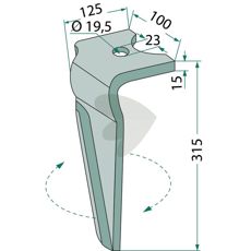 Rotorharvtand Alpego m.fl. 100X315mm hl 19,5mm